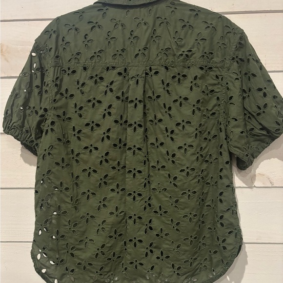J. Crew Eyelet Olive Green Spring Garden Top Blouse Button Down Size 6 - Picture 4 of 13